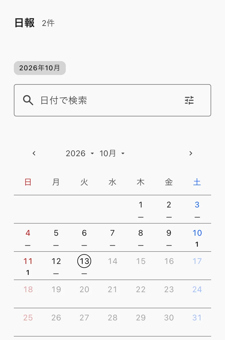 日報のカレンダー。日ごとの状態の印